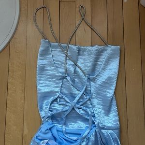 Lucy In the Sky Satin baby blue Reflective prom dress
